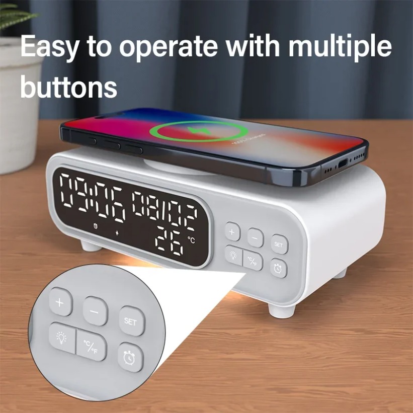 Wireless Charger Watch - Cargador inalámbrico de 15W, despertador de